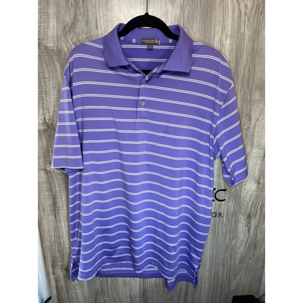 Peter Millar Summer Comfort Polo Shirt Men's Large L striped Purple Golf